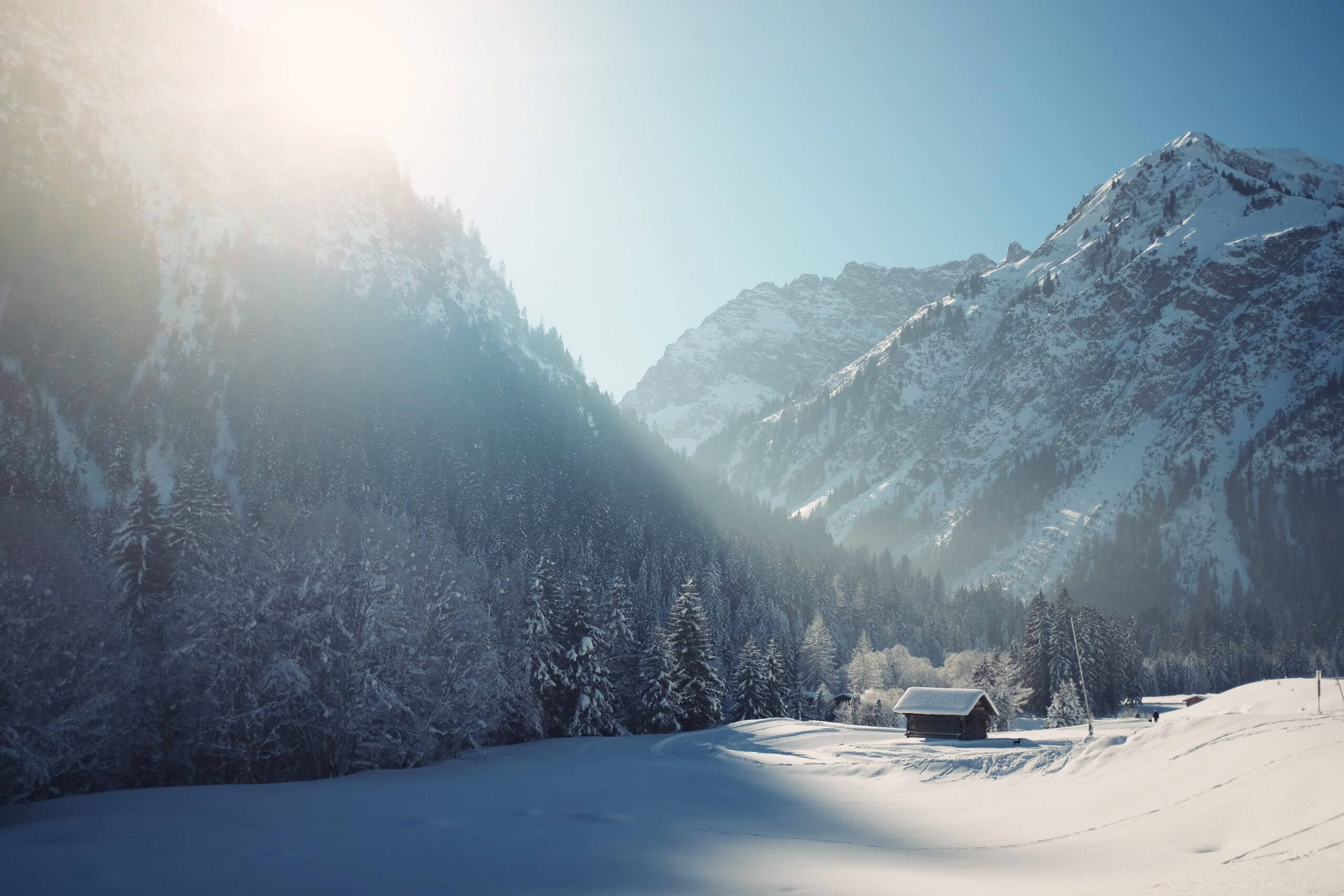 Image of crypto winter with cabin and beautiful mountains